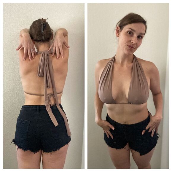 SHEIN Halter Top Sexy Wrap Taupe Party Club Going Out - Picture 1 of 6